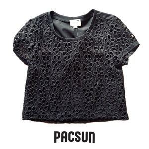 L.A. HEARTS PacSun Black Crop Top Women's Sz XS Eyelet Boho Mod NWT